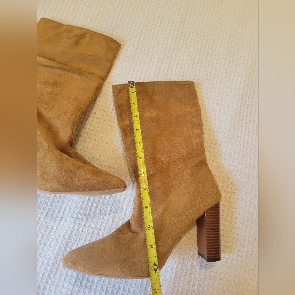 Elegant Tan Suede Heeled Boots - Picture 10 of 10